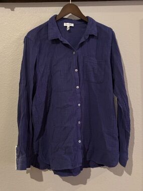 Jessica Simpson Blue Long Sleeve Button Down Gauze Shirt Large
